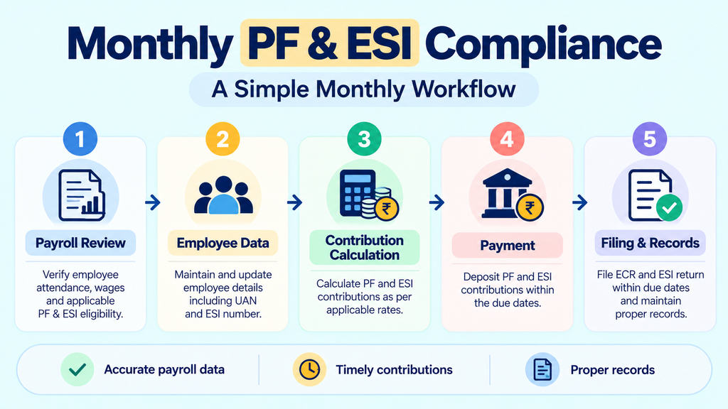 Monthly PF ESI compliance process for businesses