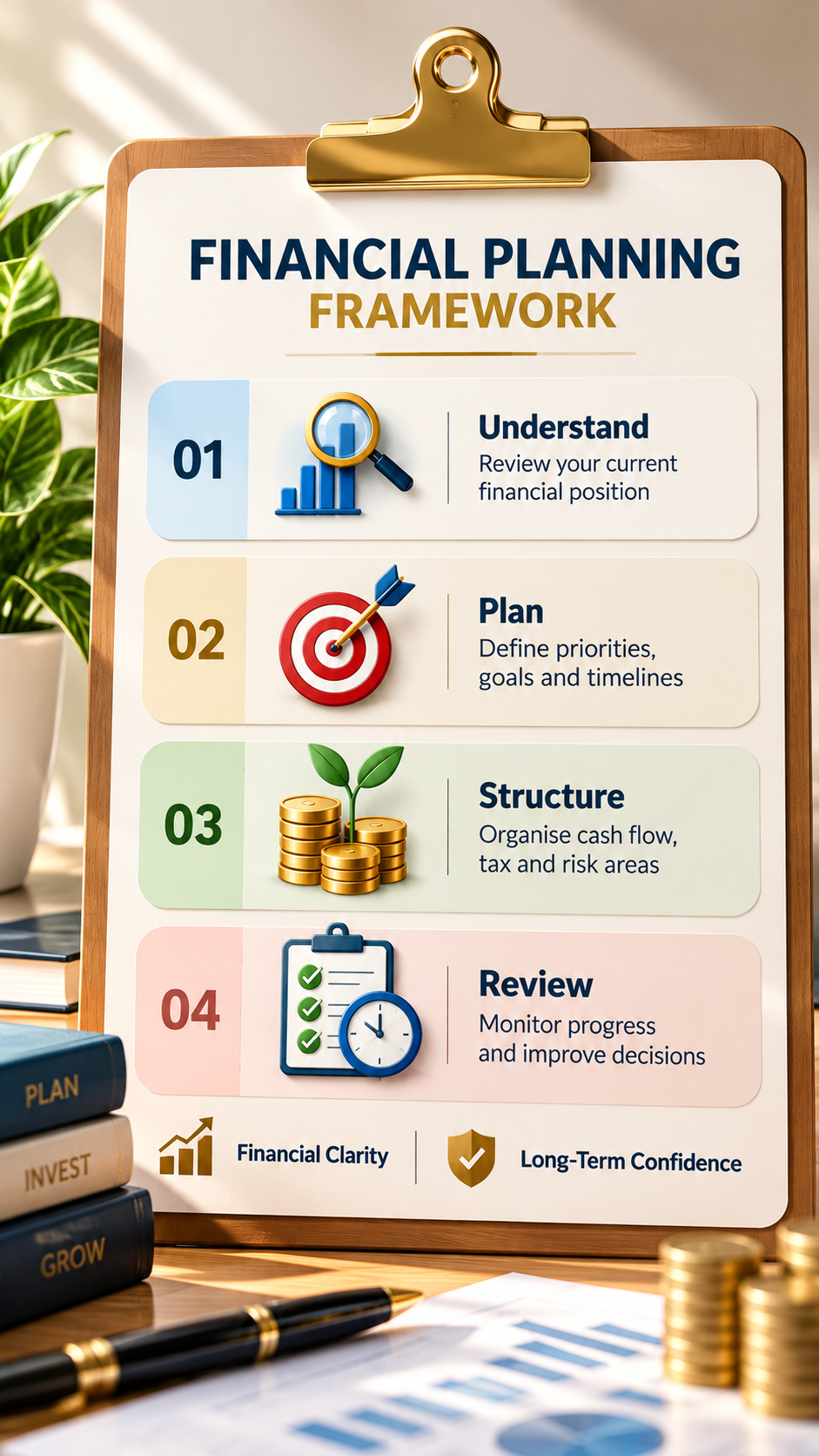 Financial planning framework with four-step advisory process