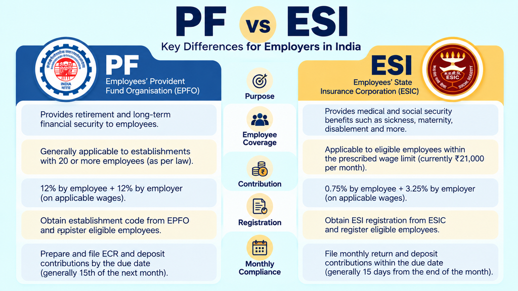 PF and ESI rules comparison for employers